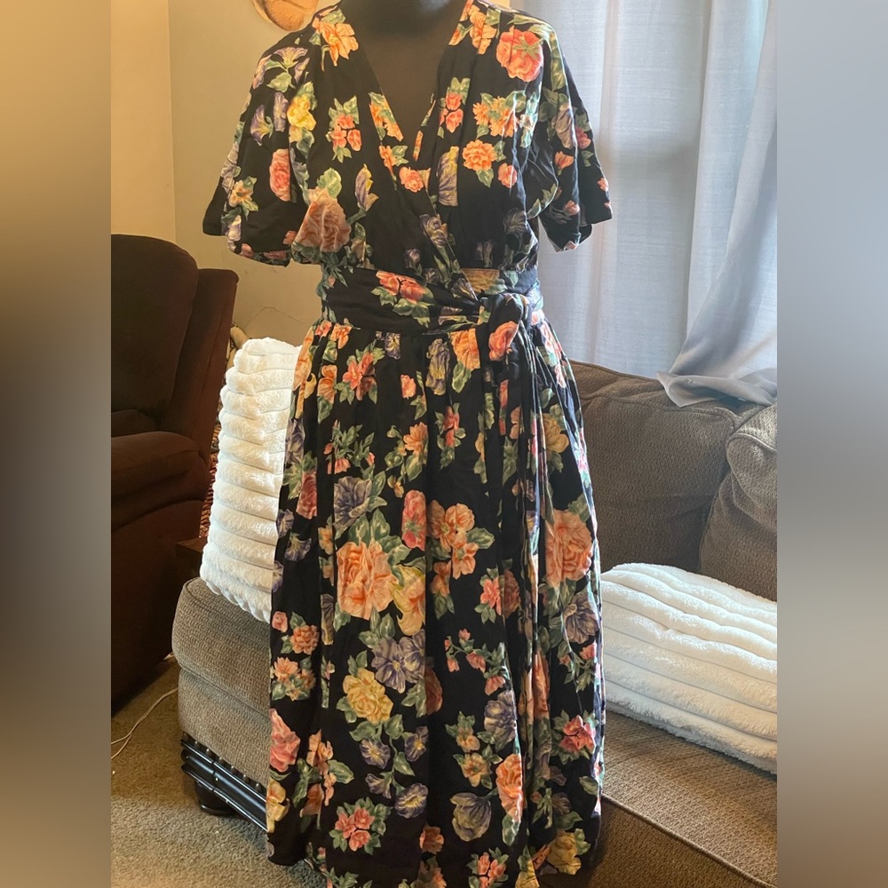 Vintage Together Floral Midi Wrap  Dress